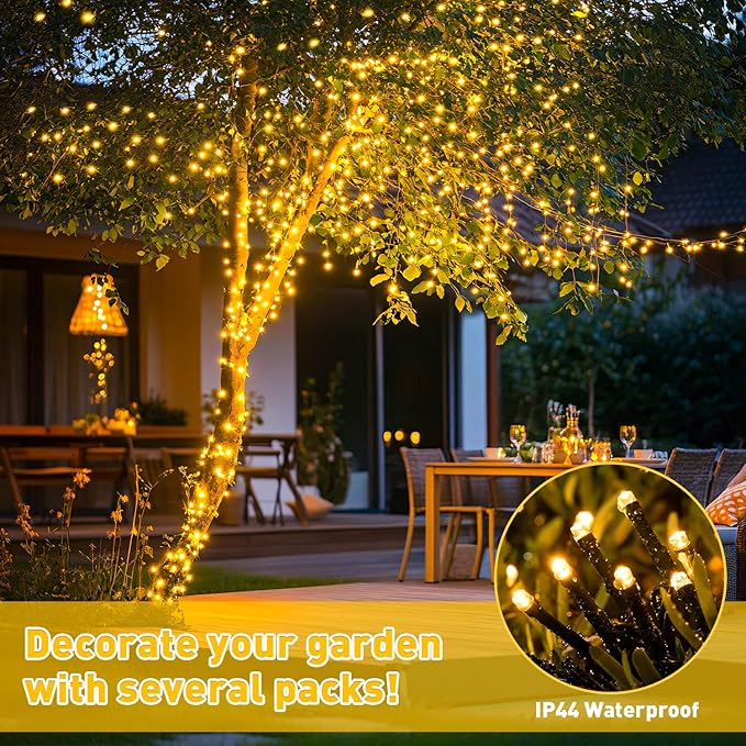 JMEXSUSS Battery Operated Christmas Lights with Remote Each 33 FT String Lights Indoor Outdoor Waterproof 2 Pack 100 LED Warm White Christmas Tree Light for Outside Party Garden Yard Porch Decor