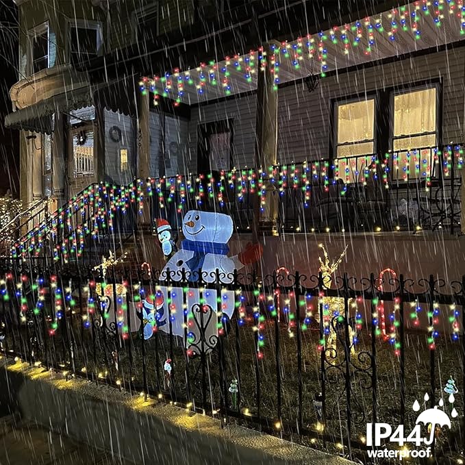 QITONG Multicolor Icicle Lights for Outside 33ft 400 LED String Lights Indoor Clear Wire Connectable Icicle Christmas Lights Plug in with 8 Modes