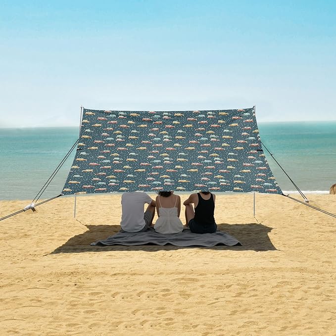 ALAZA Snow Truck Polka Dots Beach Tent Sun Shelter UPF50+ Protection Beach Shade Canopy w/ 4 Sandbags for Outdoor Camping Fishing Backyard Fun Picnic 10x9 ft