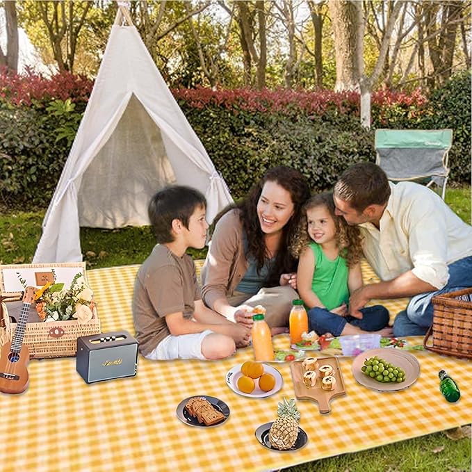 Outdoor Picnic Blanket 80''x80'' Extra Large Picnic Blankets Foldable Waterproof Sandproof Beach Blanket Portable Picnic Mat for Camping Park Hiking Travel Grass Playground - Yellow Stripe