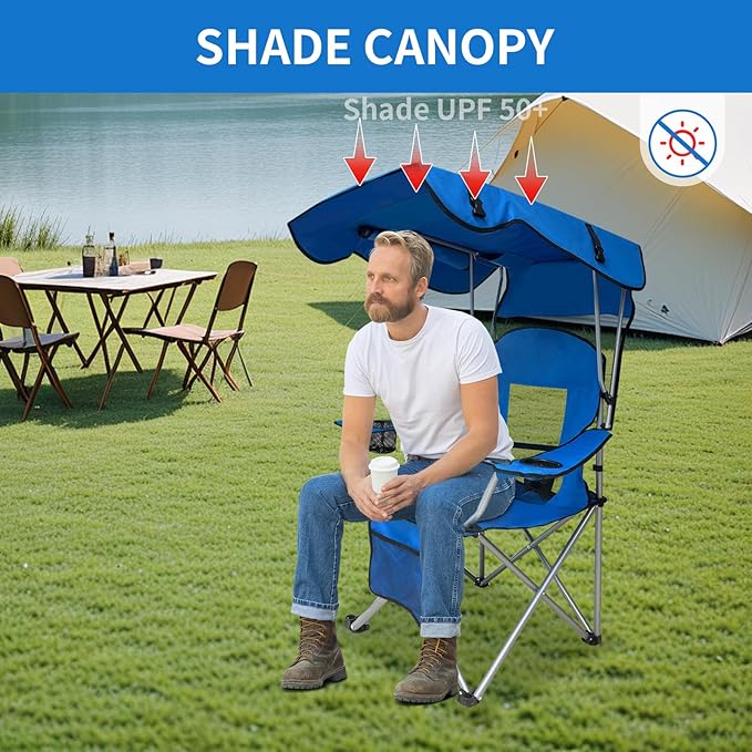 Portable Folding Camping Chair - Lightweight Durable Outdoor Chair for Camping Fishing Beach Lawn and More - Comfortable Folding Chairs for Outside Activities (Blue)