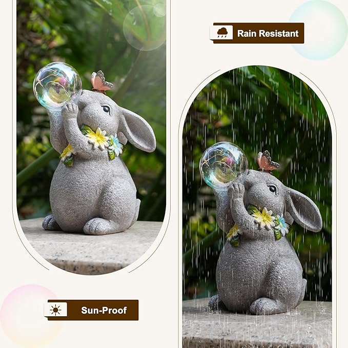 Solar Rabbit Statue Garden Decor Gift Bunny Outdoor Decorations with Waterproof LED Light for Yard Patio Lawn &amp Garden Ideal Gift for Birthday Easter and Housewarming Décor