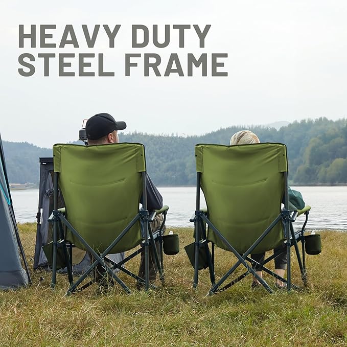 TIMBER RIDGE Oversized Folding Camping Chair High Back Heavy Duty for Adults Support up to 500lbs with Cup Holder Side Pocket Cooler Bag