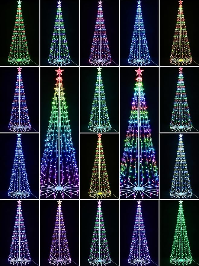 Flacchi 7.8FT Smart Christmas Tree Lights - Star Tree Topper with Removable Bracket App Control Sync with Music Waterfall Colored Lights for Indoor Outdoor Xmas Decorations (7.8FT/ String Lights)