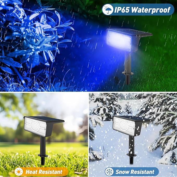 T-SUN Solar Spot Lights Outdoor 4 Pack 49LED Landscape Spotlights 2 Lighting Modes Auto ON/Off Solar Lights for Trees Garden Yard Pathway Driveway(Blue)
