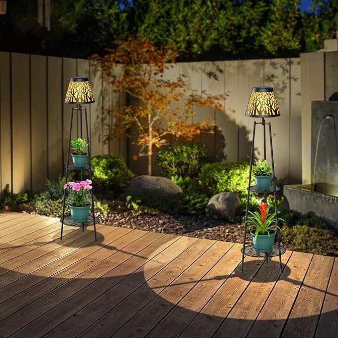 MXwcy 2 Pack Metal Solar Floor Lights Outdoor with Plant Stands 45.5'' Solar Powered Street Lights for Garden Yard Pathway Driveway Porch