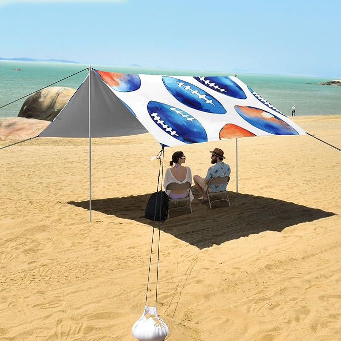 Rugby Tile Blue Pattern Camping Sun Shelter Beach Tent Portable Beach Sun Shade Outdoor Canopy for Camping Trips Fishing Picnic