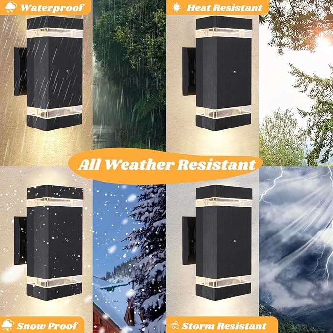Dusk to Dawn Sensor Outdoor Wall Light Fixture Up Down LED Porch Wall Lights Sconce Black Waterproof Exterior Lighting Wall Mount Aluminium Outdoor Lights for House