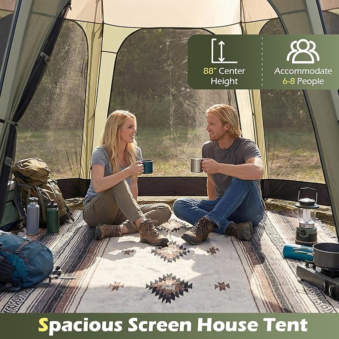 Goplus 12.5 FT X 11.7 FT Mesh Screen Tent 6-8 Person Netted Canopy Tent with Zippered Door &amp Carrying Bag Easy Setup Outdoor Sun Shelter Gazebo for Camping Picnic Backyard