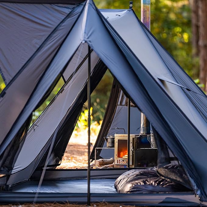 POMOLY Hot Tent Bushcraft Tent STOVEHUT 20 Ultralight Shelter with 4 Poles for 1-2 Person Camping Hiking Backpacking (Blue Grey)