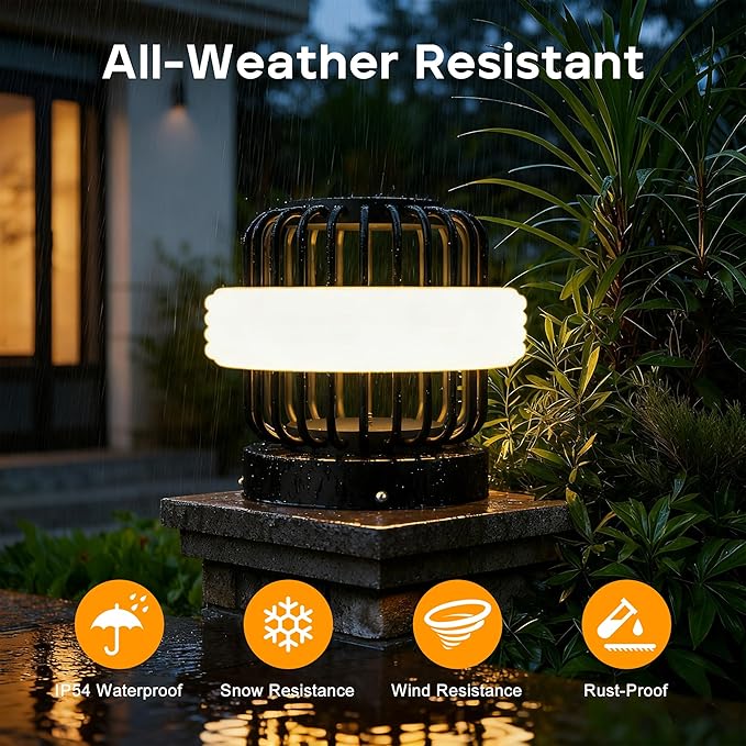 Solar Post Lights with Remote Control Modern Pillar Light Dusk to Dawn IP54 Waterproof Solar Post Cap Lights with 3200K LED Outdoor Light Fixture for Garden Deck Patio Outside Lighting (Stripe )