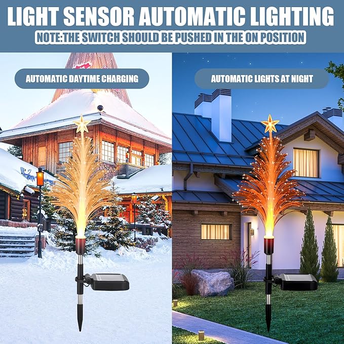 Baquler 6 Pack Solar Christmas Tree Garden Stake Lights Outdoor Waterproof Color Changing Christmas Lighted Yard Decorations Optical Fiber Xmas Pathway Lights for Lawn Patio Cemetery (7 Color Change)