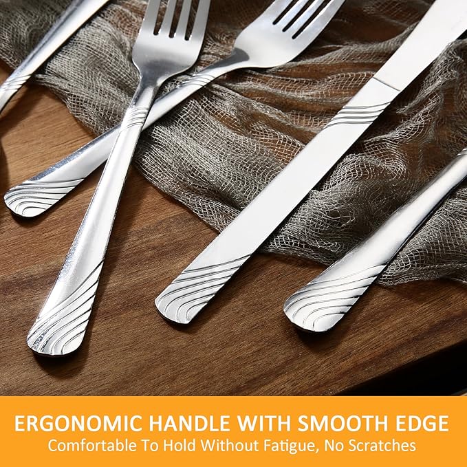 48pcs Silverware set Stainless Steel Tableware Set service for 8 Durable Modern Flatware Set Perfect for Weddings Birthday Parties &amp Everyday Use Holiday Gifts Dishwasher safe (Silver)