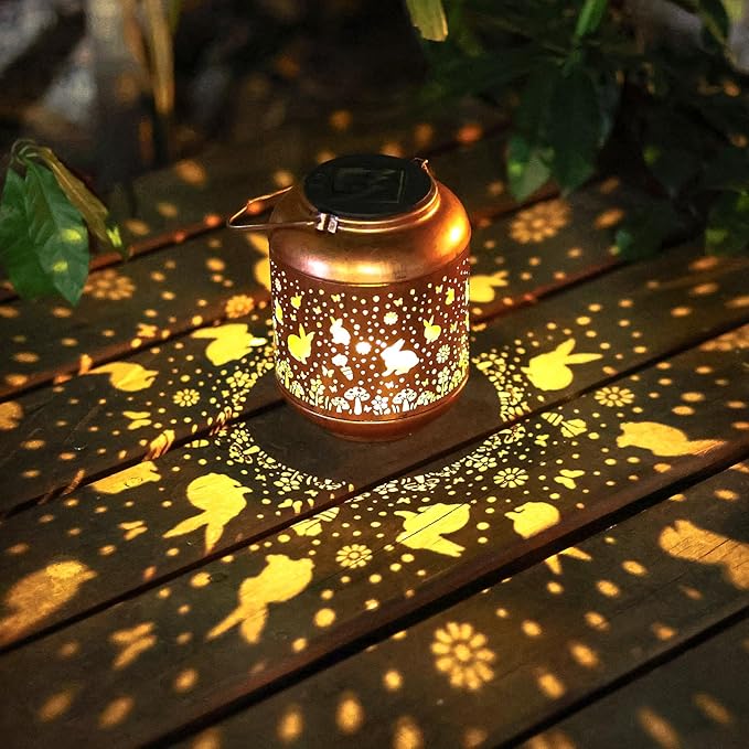 Rabbit Solar Lanterns Outdoor WaterproofGarden Decor Solar Lights Bunny Gifts for Women Mom GrandmaMetal Outside Decoration Hanging Lantern for YardPorchPatioLandscapeBackyardLawn