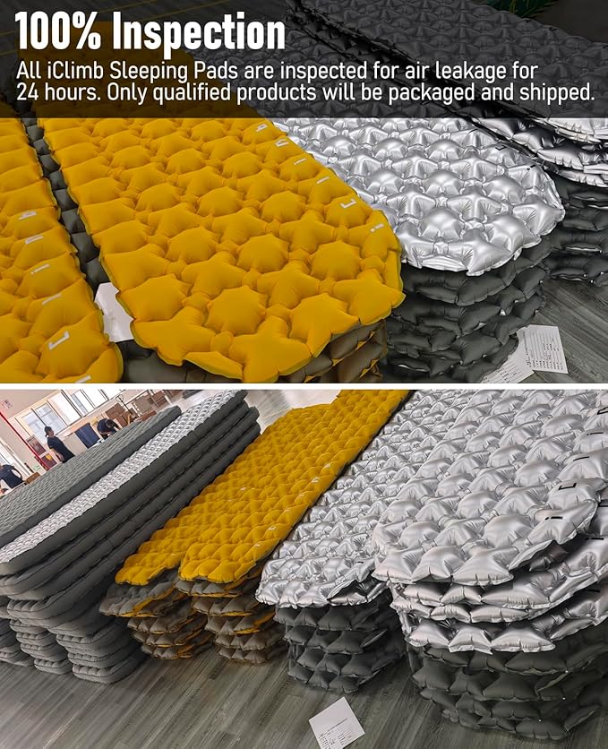 iClimb 1 Air Sleeping Pad and 1 Super Easy Assemble Cot Bundle Ultralight Compact for Adults Outdoor Camping Backpacking Hiking