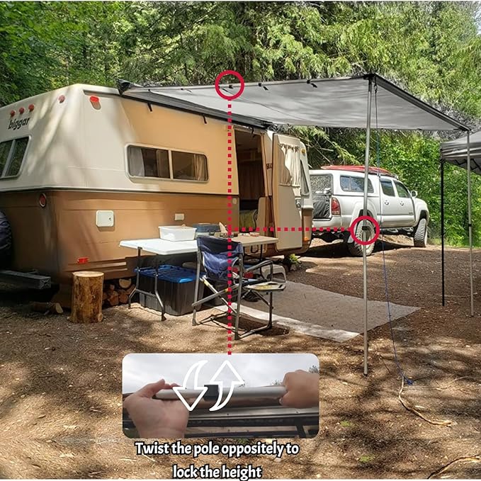 DANCHEL OUTDOOR Car Awning 6.5x8.2ft Roof Rack Pull-Out Sun Shelter Canopy Waterproof 4x4 Vehicle Side Overland Awning Camping Gray