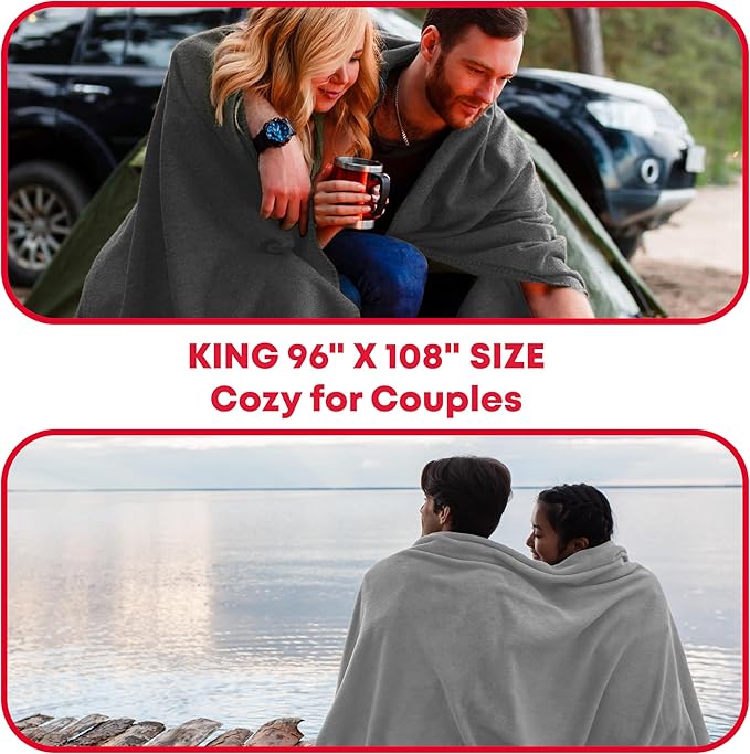 Ever Ready First Aid Military Wool Blanket - 95% Wool Washable Perfect for Outdoors Picnics Travel Car &amp Bushcraft Emergency Blanket 96 x 108 8.45 lbs. - Grey - King Size