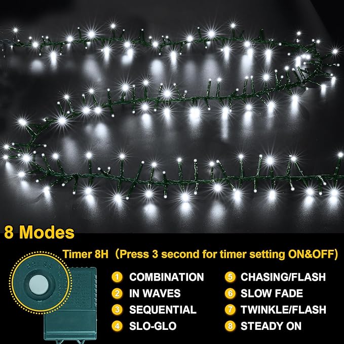 LAMPHOME 500 LED Christmas Outdoor Twinkle String Lights Extendable Holiday DecorationPlug in Lights with 8 Functions and Timer Waterproof for Outdoor Home Party Wedding Bedroom-White