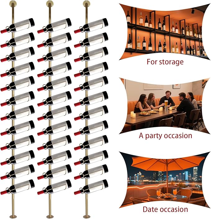 5 Pack 12 Bottle Wall Rack DIY Detachable Metal Bottle Display Holder Storage Rack for Kitchen Pantry Dining Room Bar Commercial Restaurants