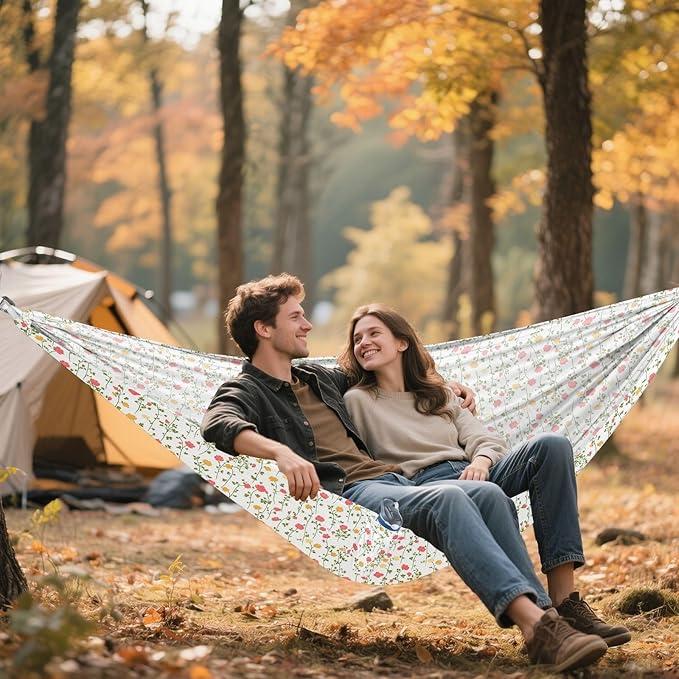 ALAZA Little Rose Flower Floral Camping Hammocks Single or 2 Person 500 lbs Portable Parachute Travel Hammock w/Tree Straps for Hiking Backpacking Indoor Outdoor