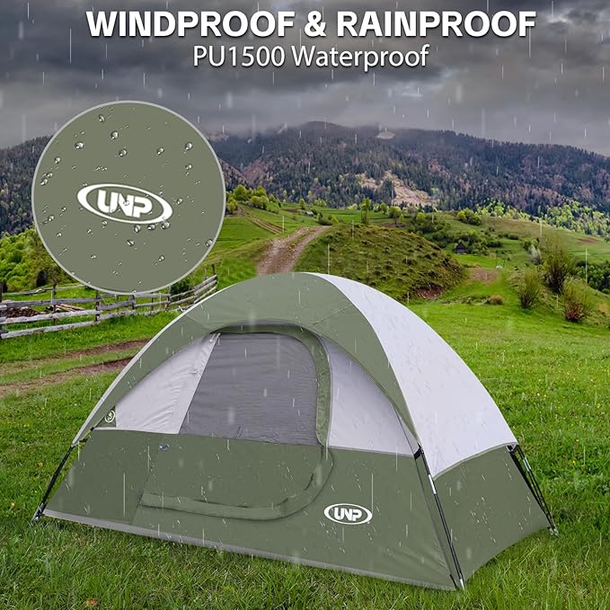 Camping Tent 2-4 Person Waterproof Windproof Tent with Rainfly Easy Set up-Portable Dome Tents for Camping…