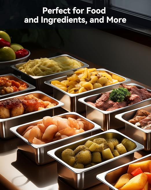 8 Pack Hotel Pans with Lids 1/3 Size 6 Deep Stainless Steel Steam Table Pan 22 Gauge Anti Jam Commercial Food Pans for Hotel Party Buffet Catering Supplies