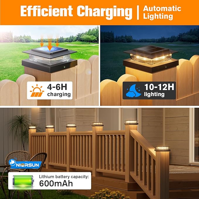 NIORSUN Solar Post Cap Lights Outdoor Waterproof 4x4 Post Solar Lights RGB Color Changing Fence Posts Solars Light for Deck Patio Garden Decoration 4x4 Posts Caps Wood Vinyl 16 Pack (Black)