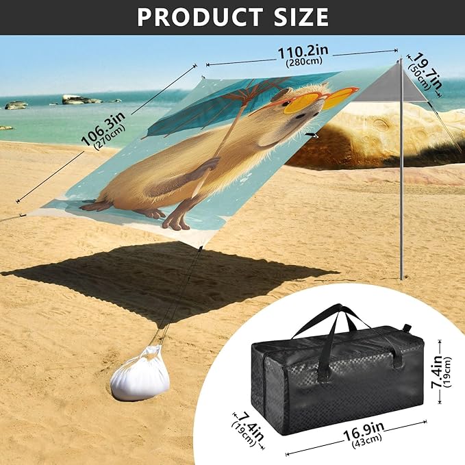 Capybara Umbrella Camping Sun Shelter Beach Tent Portable Beach Sun Shade Outdoor Canopy for Camping Trips Fishing Picnic