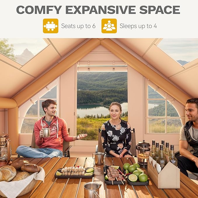 DWVO 13FT X 10FT Inflatable Camping Tents 6-8 People Inflatable House Tents with Pump Easy Setup with Explosion Proof Valve Waterproof Oxford Air Glamping for Camping