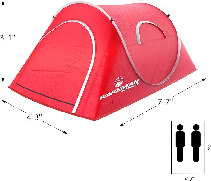 Pop-up Tent 2 Person Water Resistant Barrel Style Tent for Camping with Rain Fly and Carry Bag Starchaser 2-Person Tent by Wakeman Outdoors (Red) 7 x 4.3