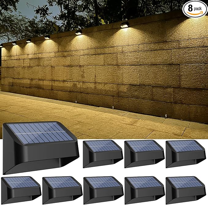 Solar Lights Outdoor RGB 8 Colors Dusk to Dawn Deck Light Solar Deck Lights for Outside IP65 Waterproof Backyard/Railing/Wall/Step/Patio/Fence(8 PackBlack)