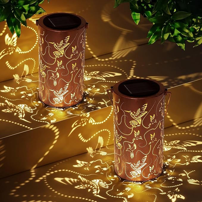 Solar Lanterns Outdoor Hanging Hummingbird Decor LanternWaterproof Hollow Out Metal Decorative Garden LightGraceful Decoration for PatioYardLandscapeWalkwayFestival