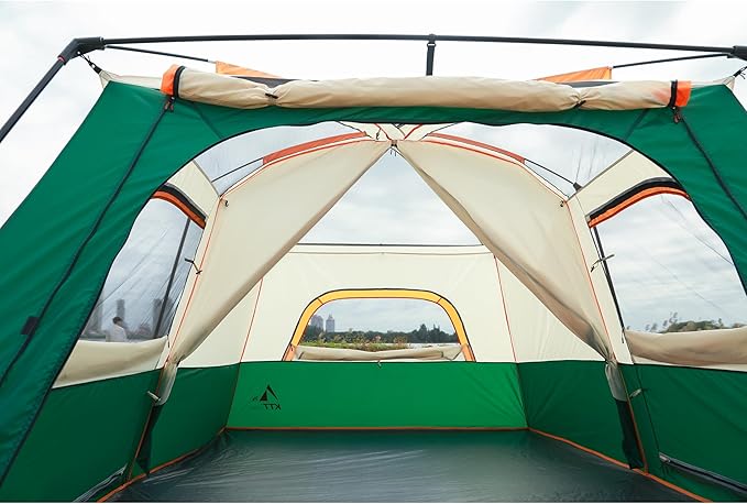 KTT Large Tent 8-10-12 PersonFamily Cabin Tents2 Rooms2 Doors and 4 Windows with MeshStraight WallWaterproofDouble LayerBig Tents for OutdoorPicnicCampingFamily Gathering