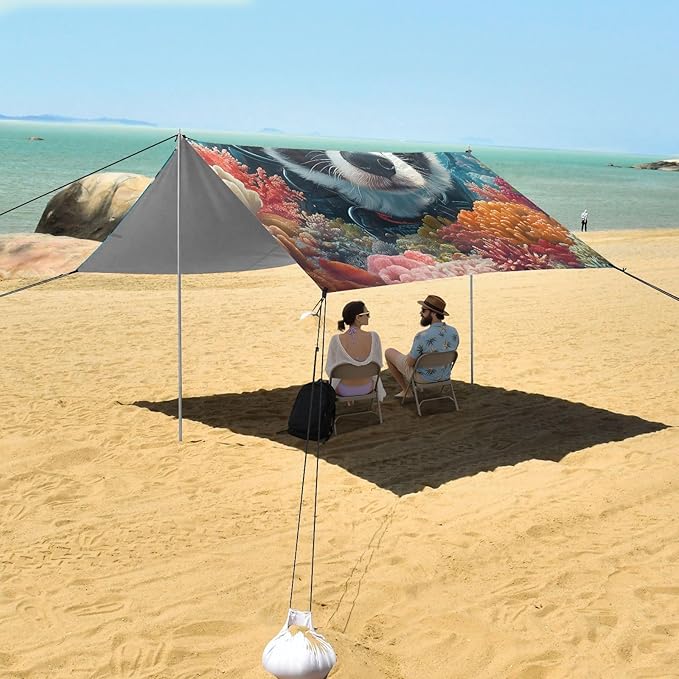 Beach Tent Sun Shelter Corgi Diving Lightweight &amp Easy Setup Beach Shade Canopy for Camping Fishing