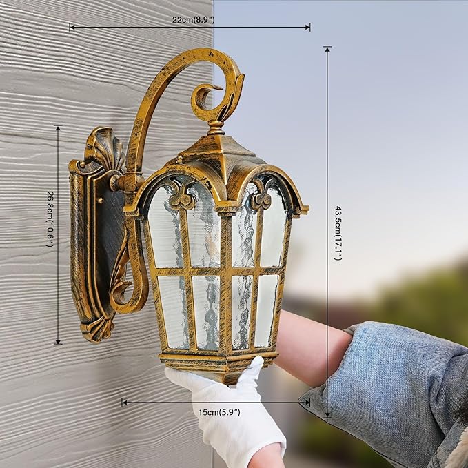 17.1 H Gold Outdoor Wall Lights - Waterproof &amp Anti-Rust Aluminum Porch Light Wall Mount Hammered Exterior Lighting Fixtures Outside Wall Lantern for Patio Doorway Garden 2 Pack
