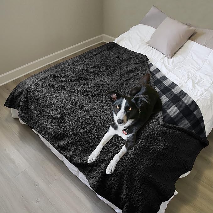 Catalonia Waterproof Bed Blanket Washable Leakproof Bed Cover Reversible Protector Blanket for Couch Sofa Stain Proof Blanket Pad for Adults 80X60 inches Grey Plaid