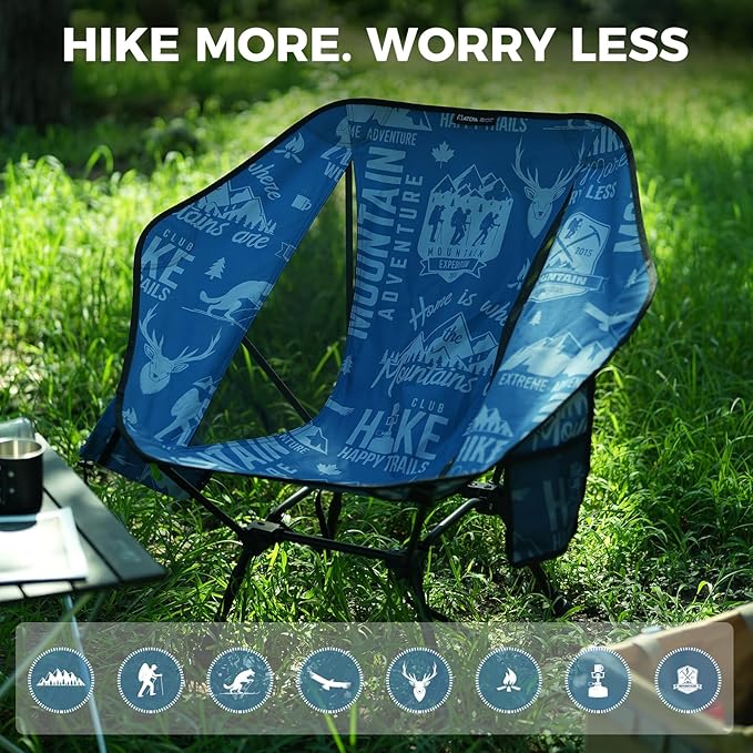 ATEPA UFO3.0 Backpacking Camping Chair Ultralight Extra Wide Comfortable Folding Chairs Heavy Duty Portable Hexagon Ergonomic Height Adjustable Seat with Anti-Sinking Feet for Hiking Outdoor Blue