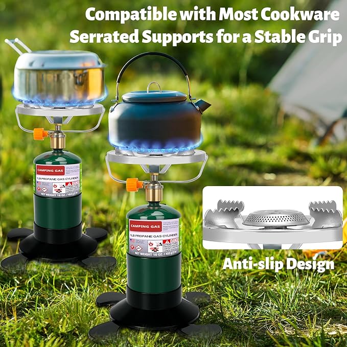 Propane Camping Stove Portable Backpacking Stove with Adjustable Burner Stable Camp Gas Stove for Outdoor Cooking Single Burner Propane Stove for Hiking Tailgating Grilling (Fuel not Included)