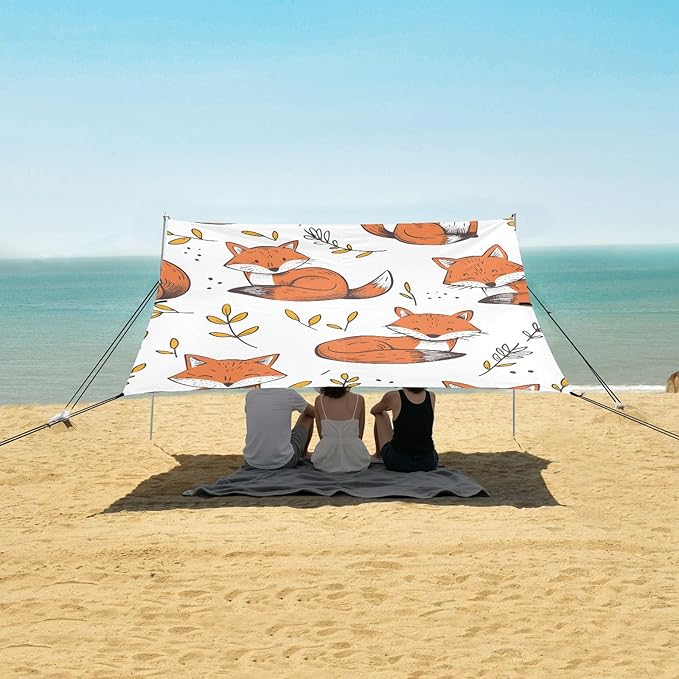 Lovely Fox Leaf Camping Sun Shelter Beach Tent Portable Beach Sun Shade Outdoor Canopy for Camping Trips Fishing Picnic