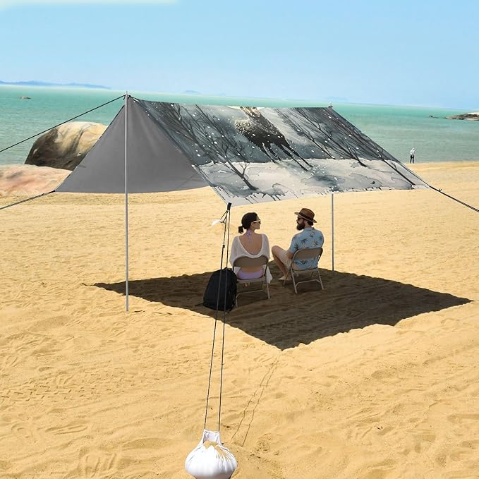 ALAZA Watercolor Moon Winter Deer Beach Tent Sun Shelter Portable Canopy Sunshade for Outdoor Camping Picnics Backyard Fun 10x9 ft
