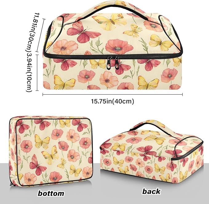 Casserole Carrier Pattern Watercolor ButterfliesInsulated Casserole Carrier for Hot or Cold Food Thermal Lunch Tote for Potluck Parties Picnic Beach Fits 9 x 13 Inches Baking Dish