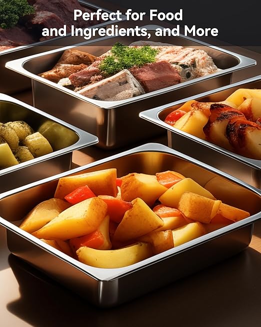 6 Pack Hotel Pans Full Size 2.5 Deep Stainless Steel Steam Table Pan 20.8 L x 12.8 W 22 Gauge Metal Commercial Catering Food Pans Anti Jam Food Storage Containers