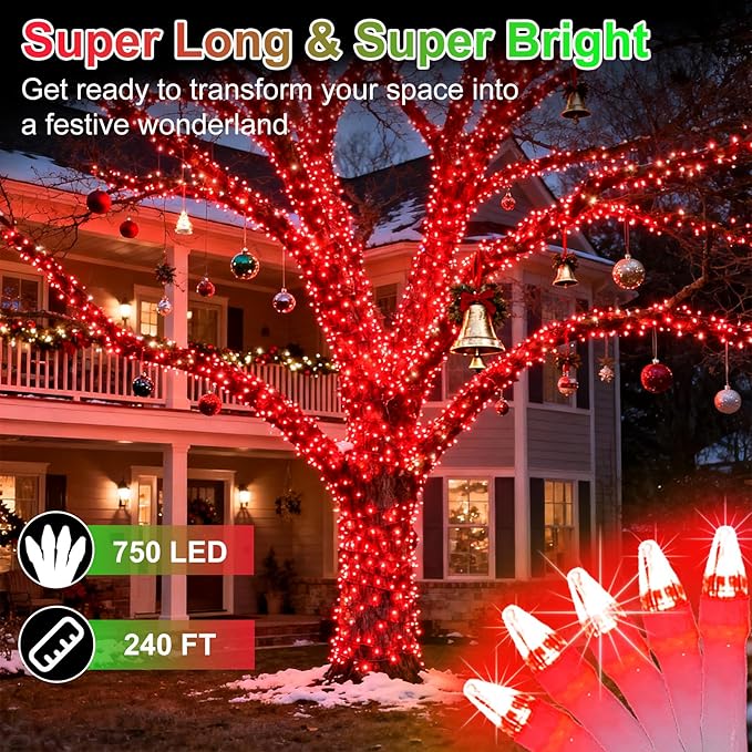 750 LED 240FT Red Valentine Lights 12 Pro Modes and Timer Memory &amp Dimmable Plug in Clear Wire Indoor Valentine Room Light for for Xmas Bedroom Yard Tree Wedding Party Waterproof Decor