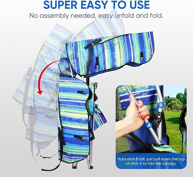 Portable Camping Chair with Canopy - Folding Chair with Canopy Durable 600D Oxford Canopy Chair for Camping Beach Picnics Fishing &amp Sports