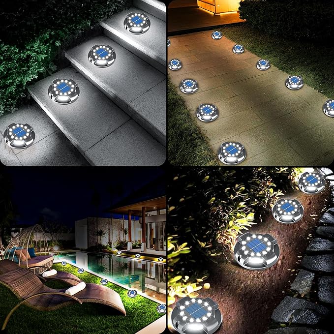 Solar Pathway Lights Outdoor 12 Packs Bright White 16 LEDs Solar Ground Lights Walkway Lights with Side Light Waterproof Solar Deck Light for Yard Walkway Garden Poolside Driveway Decorations