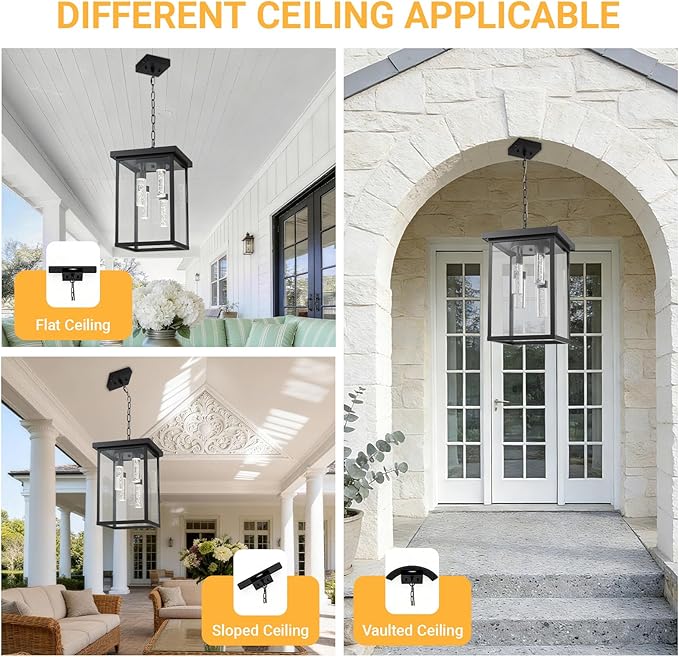 LOUSACE Modern LED Outdoor Pendant Light for Porch Large 4 Lights Exterior Hanging Light Fixtures 5CCT Dimmable Black Outside Chandelier Pendant Porch Lights with Clear Glass for Entrance Foyer