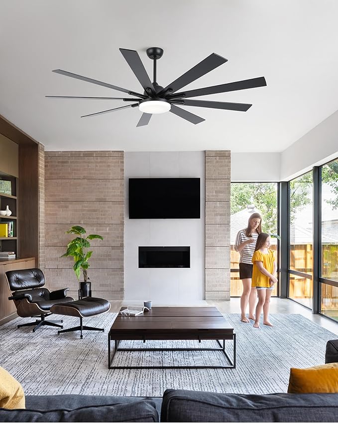 72 Inch Ceiling Fans with LightsLarge Modern Ceiling fan with Remote and 9 Wooden BladesDimmable6 SpeedsNoiseless Reversible Indoor&ampOutdoor Fan for BedroomPatioLiving Room