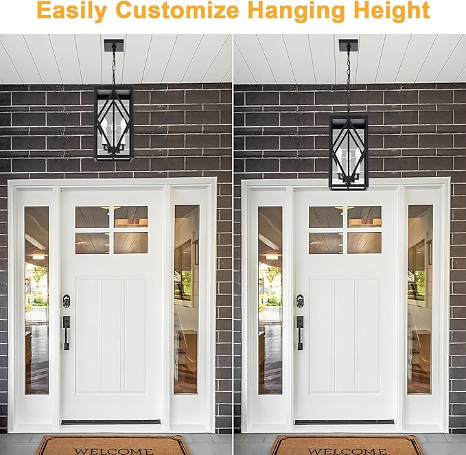 3 Lights Outdoor Pendant Light for Porch Black &amp White Exterior Hanging Light Fixture with Clear Glass Industrial Metal Cage Outside Chandelier Pendant for Porch Entryway Front Door Doorway