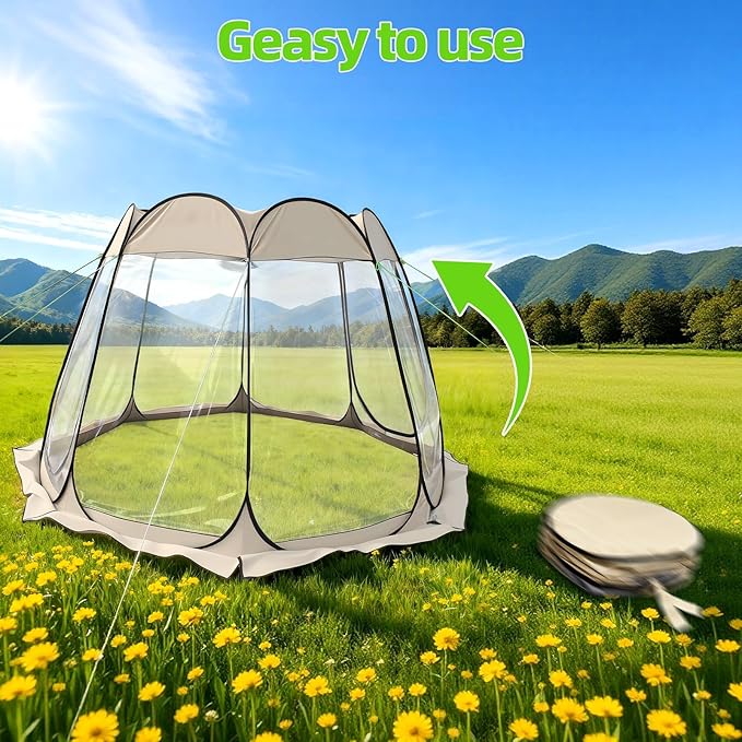 Pop Up Bubble Tent - 8 Person Instant Setup Clear Outdoor Dome with Vent All-Weather Waterproof Shelter for Garden Camping &amp Party Khaki