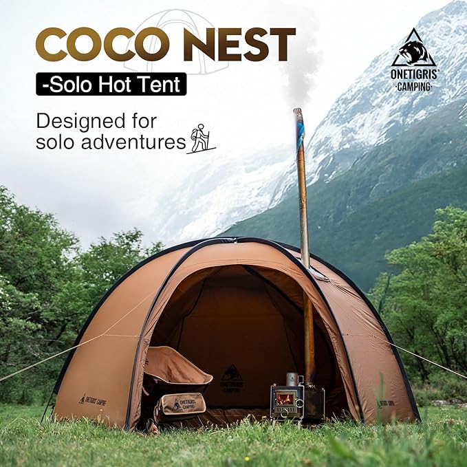 OneTigris Coco NEST Solo Hot Tent with Stove Jack 3000mm Waterproof Windproof Free-Standing Dome Tent with Mesh Inner